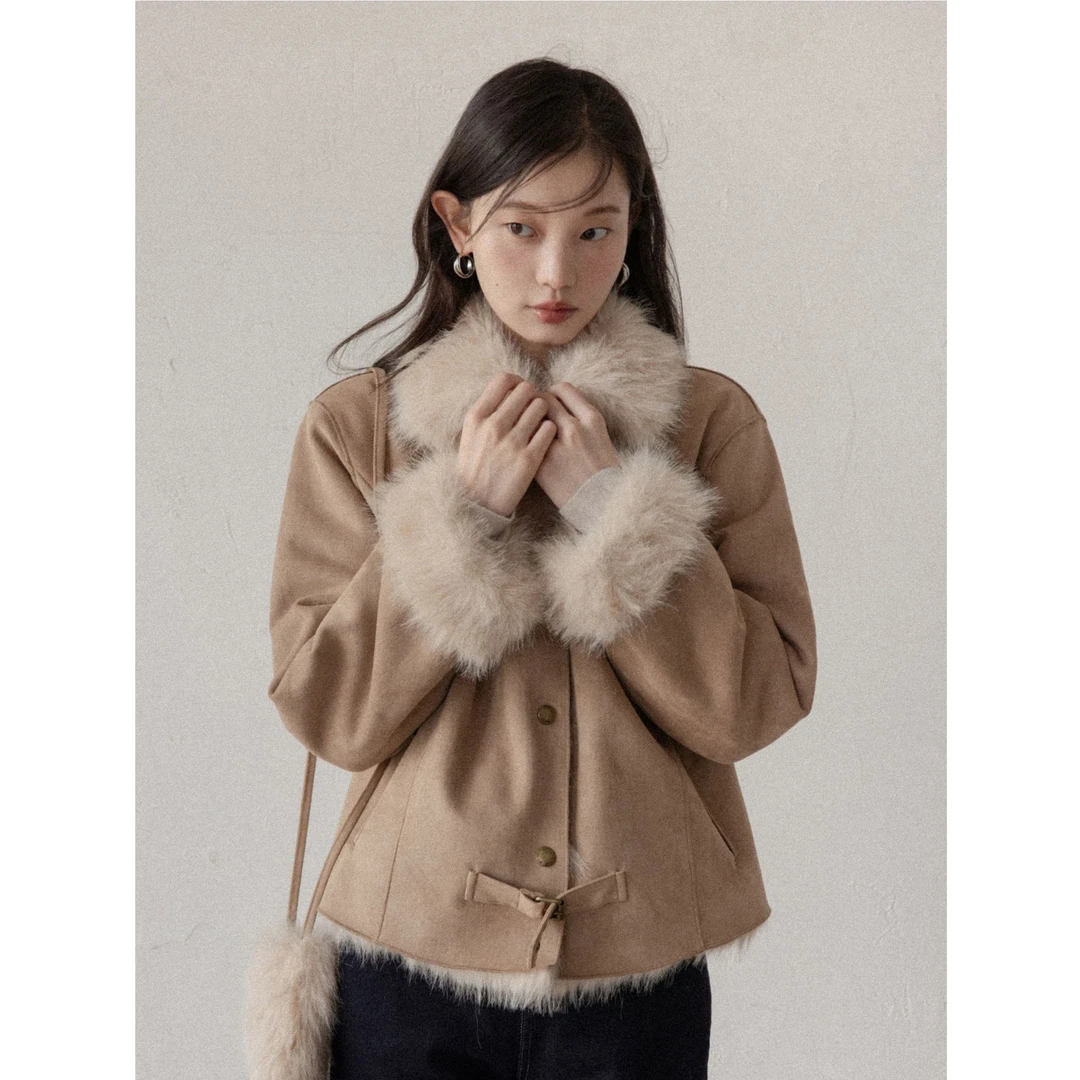 羊城故事 气质宽松短外套女秋冬新款高级感加绒上衣 Y51054812