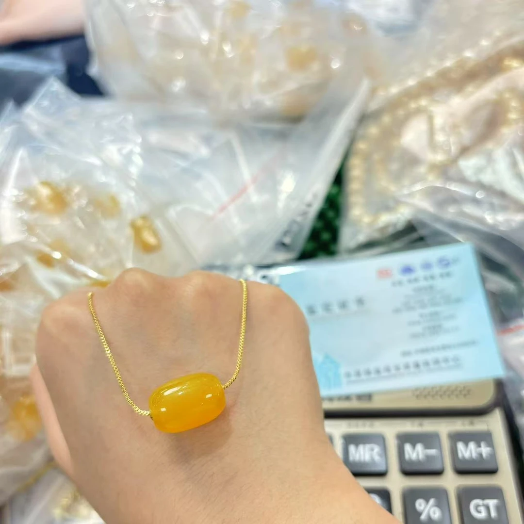 【MS】鸡油黄玛瑙A U750镶嵌路路通吊坠-CK001