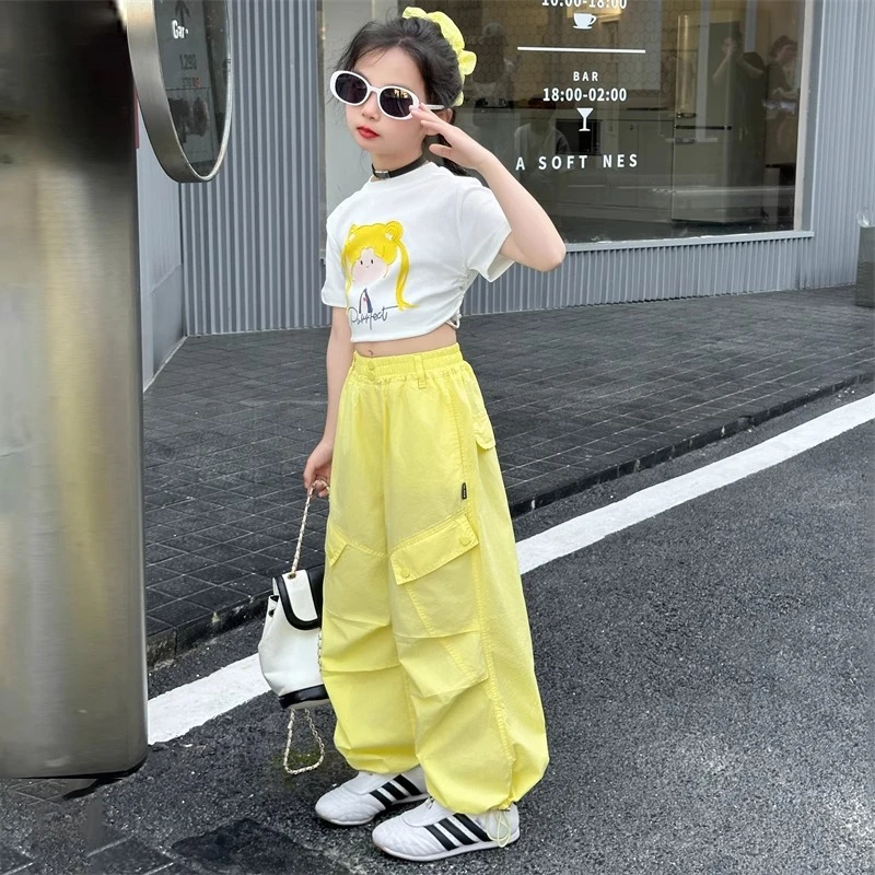 女童夏装工装套装2025新款儿童时髦洋气休闲运动裤中大童两件套潮