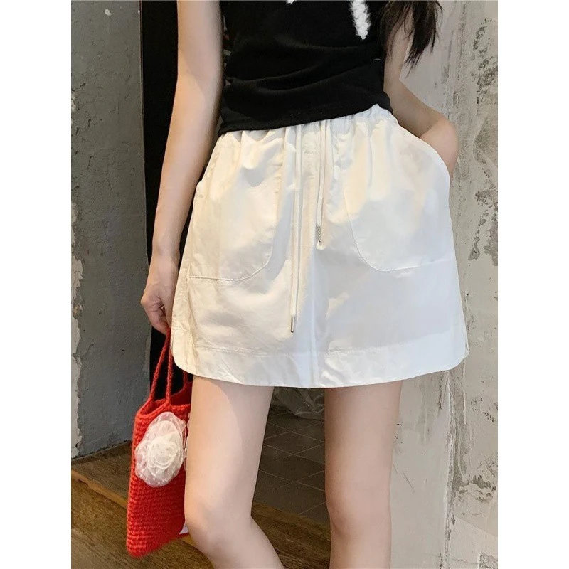 夏季辣妹半身裙休闲工装短裙高腰松紧抽绳a字包臀裙显瘦遮肚百搭