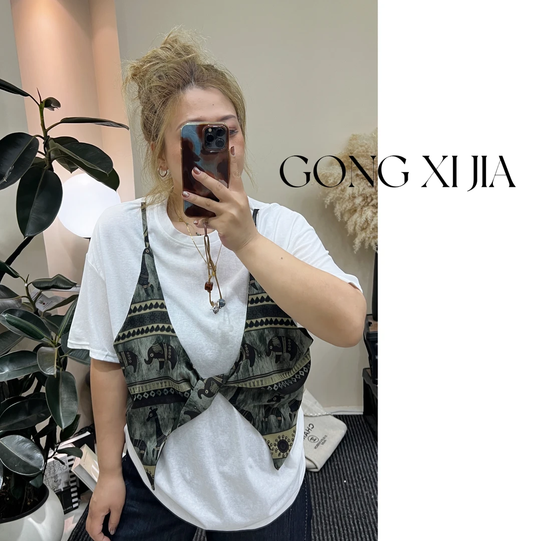 「Gong喜」大码：大象蝴蝶结设计感T恤