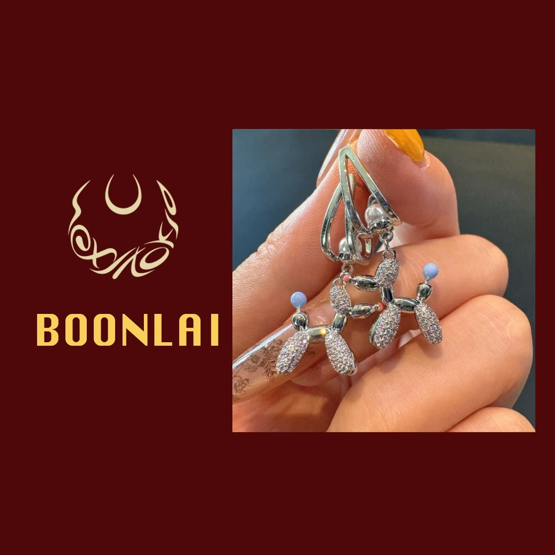 铜合金锆石耳饰 Boonlai 满钻气球狗珐琅彩粉蓝撞色耳环1307