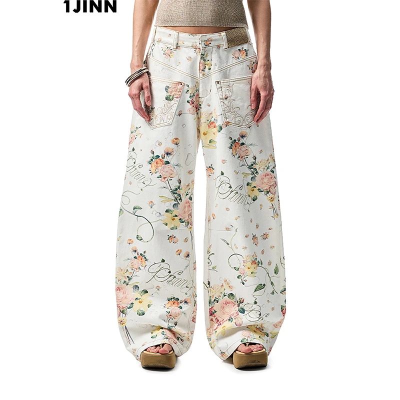 【25夏新vol.2】1JINN STUDIO 复古花卉满印弯刀裤错位结构闲香蕉裤
