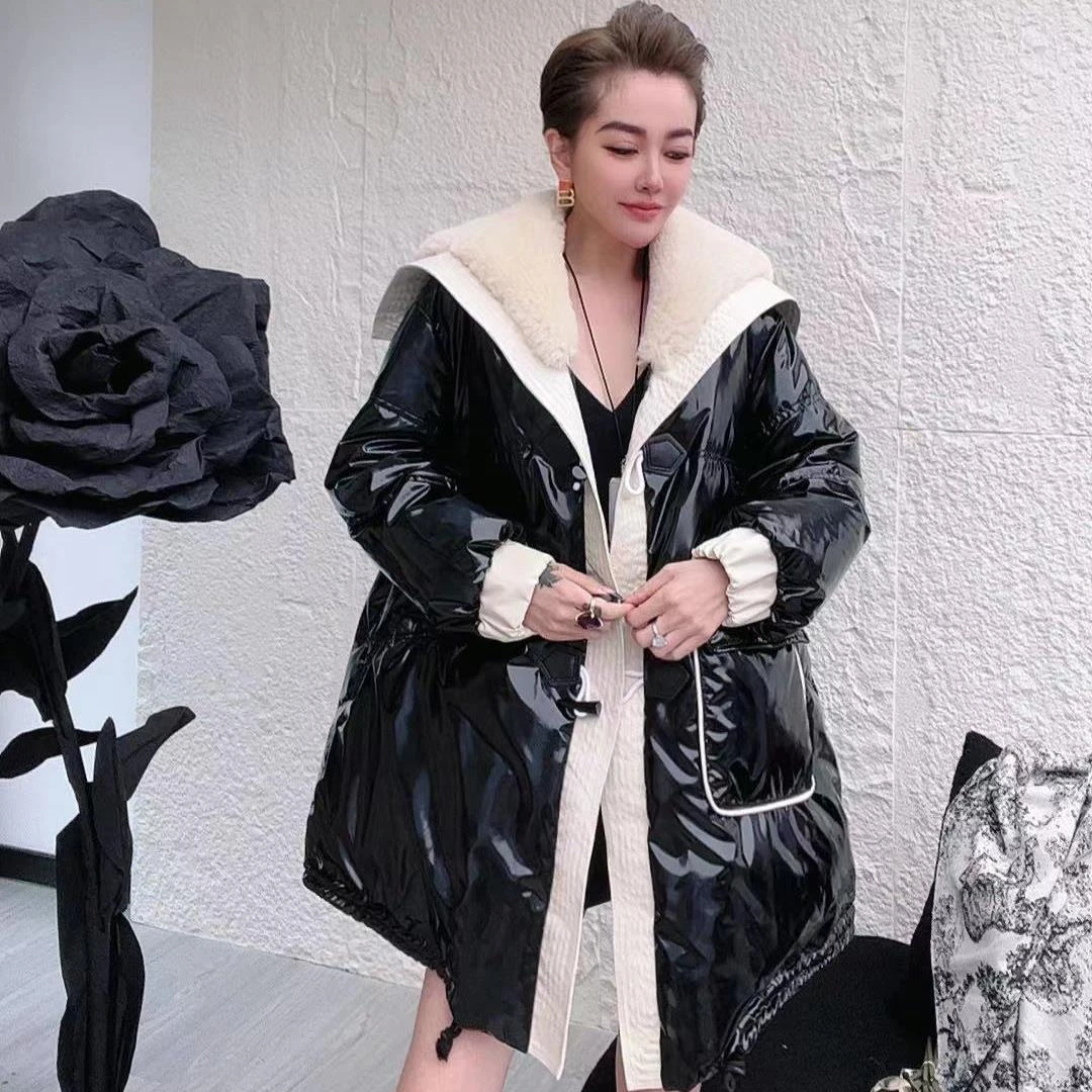 LEDS 98826秋冬新款翻领潮流亮面时尚外套