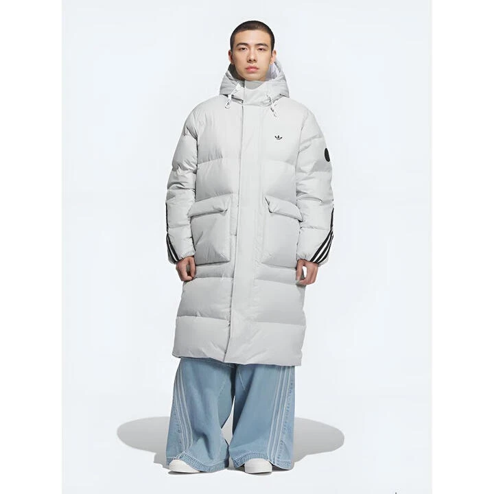 adidas/阿迪达斯中性三叶草保暖长款宽松鸭绒连帽羽绒服KC2566