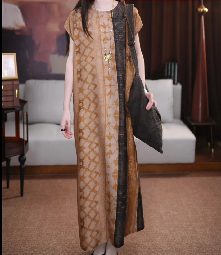 【君尧】香云纱新中式设计感夏季短袖圆领百搭国风连衣裙