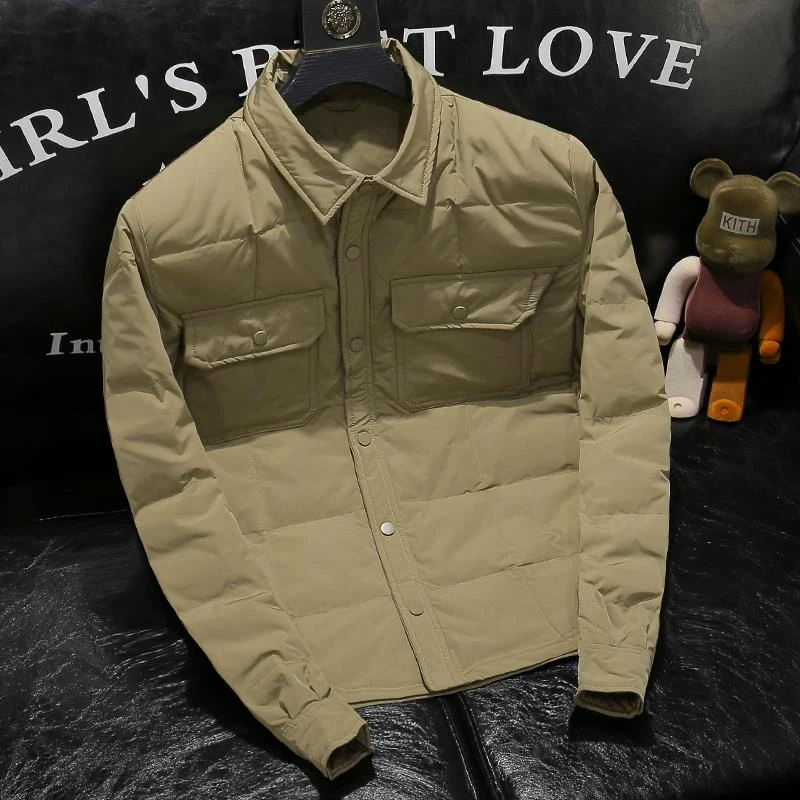 2025冬季新款高级感衬衫型轻薄保暖羽绒服男痞帅翻领修身羽绒外套