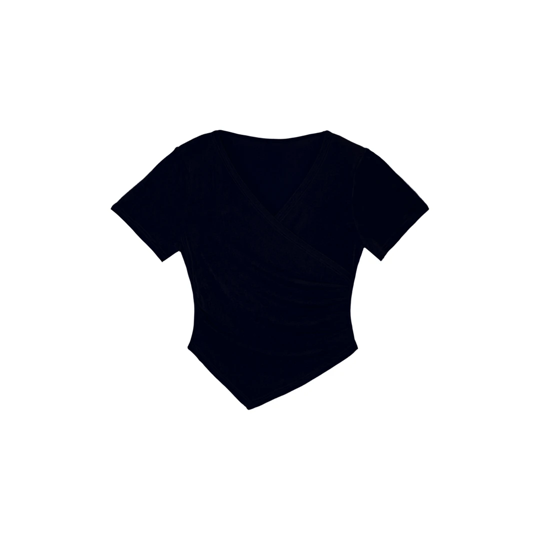 多肉宝贝V领不规则遮肉显瘦上衣女胖mm百搭修身显瘦T恤2507B25403