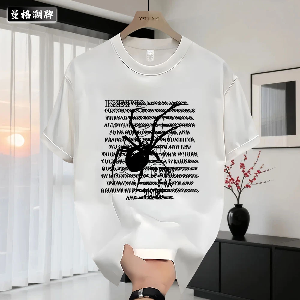 夏季小众美式潮流简约印花宽松短袖T恤百搭休闲重磅纯棉男款上衣