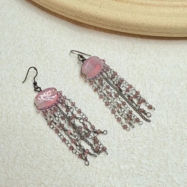 铜合金琉璃耳饰 【六六中古】孤品复古耳环th5606