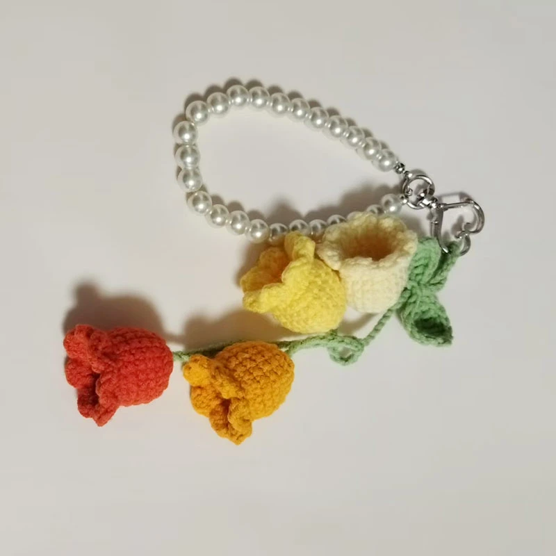 手工钩织毛线花铃兰花包包挂件汽车挂饰珍珠链条钥匙扣挂件原创
