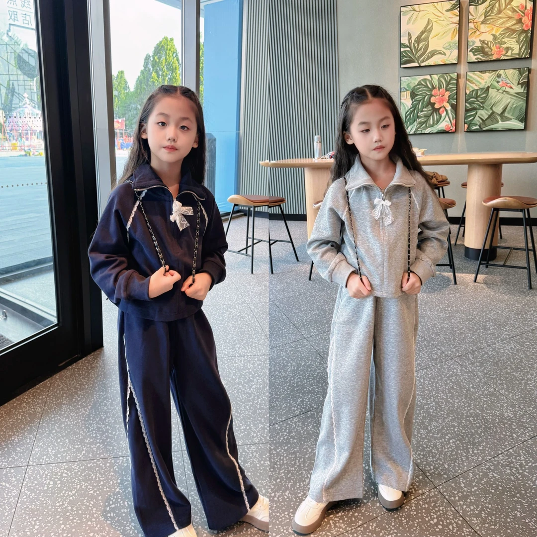 女童开衫套装春秋2025新款女中大童外套女童款秋装运动阔腿二件套