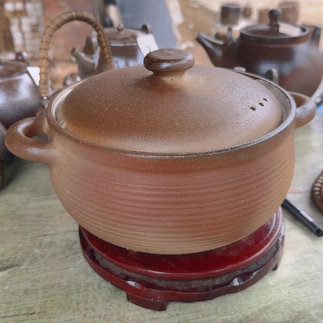 向***光柴烧手工砂锅3升把手裂