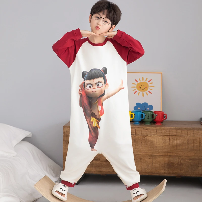 儿童连体睡衣男童春秋款纯棉长袖全棉男孩中大童居家卡通春季新款