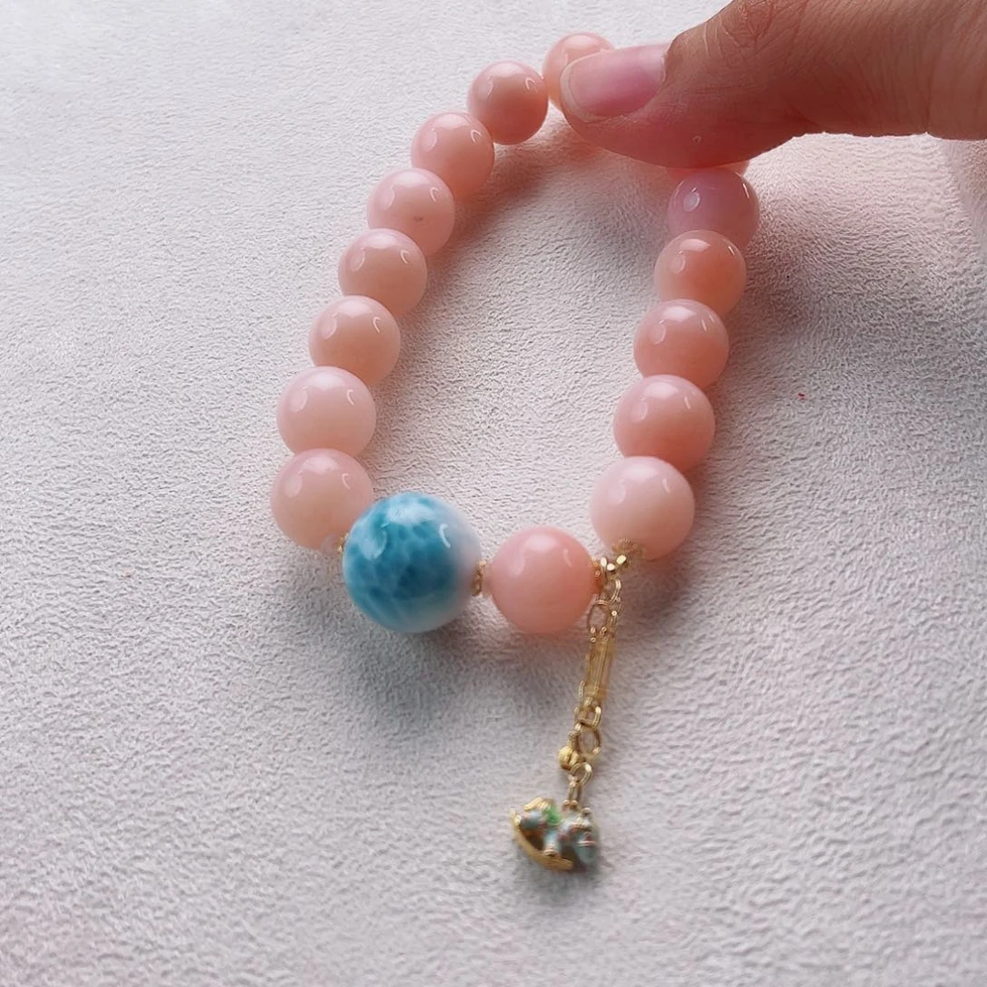 蛋白石18K金镶嵌手链粉澳宝