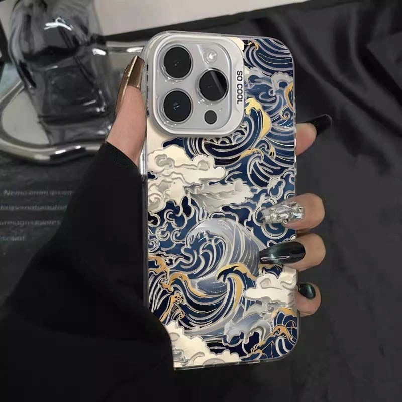 浮世绘海浪适用于苹果华为oppo小米15至尊vivo一加荣耀手机防摔壳