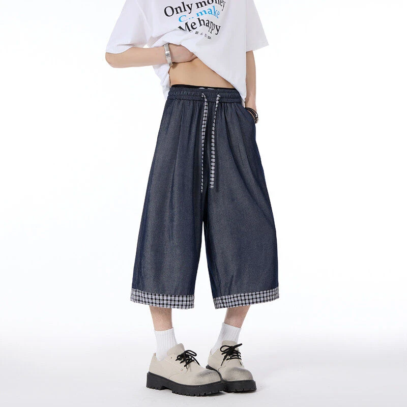 夏季高腰仿天丝牛仔裤高级感冰丝垂感休闲裤新款潮牌薄款七分裤男