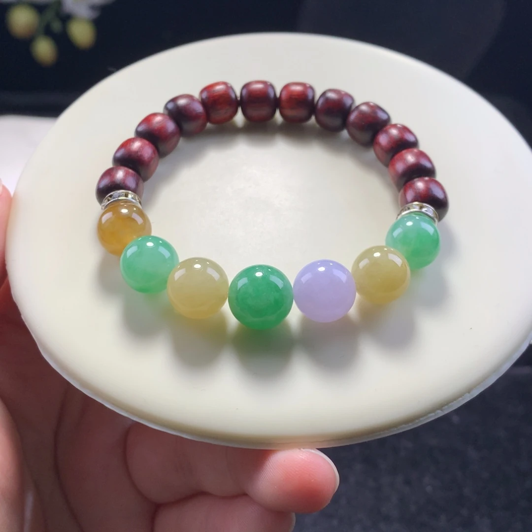 翡翠未镶嵌手串卡10三彩串