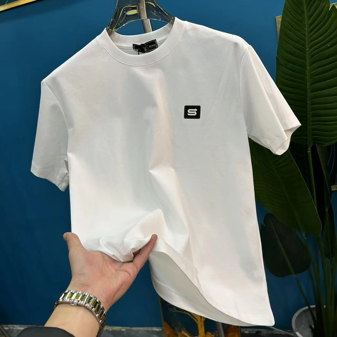 男士春夏圆领短袖落肩袖夏季T恤上衣半袖修身-7832