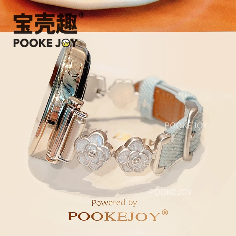 宝壳趣适用华为gt6/gt5蔷薇花牛仔表带fit4/3金属拼真皮gt4/3表带