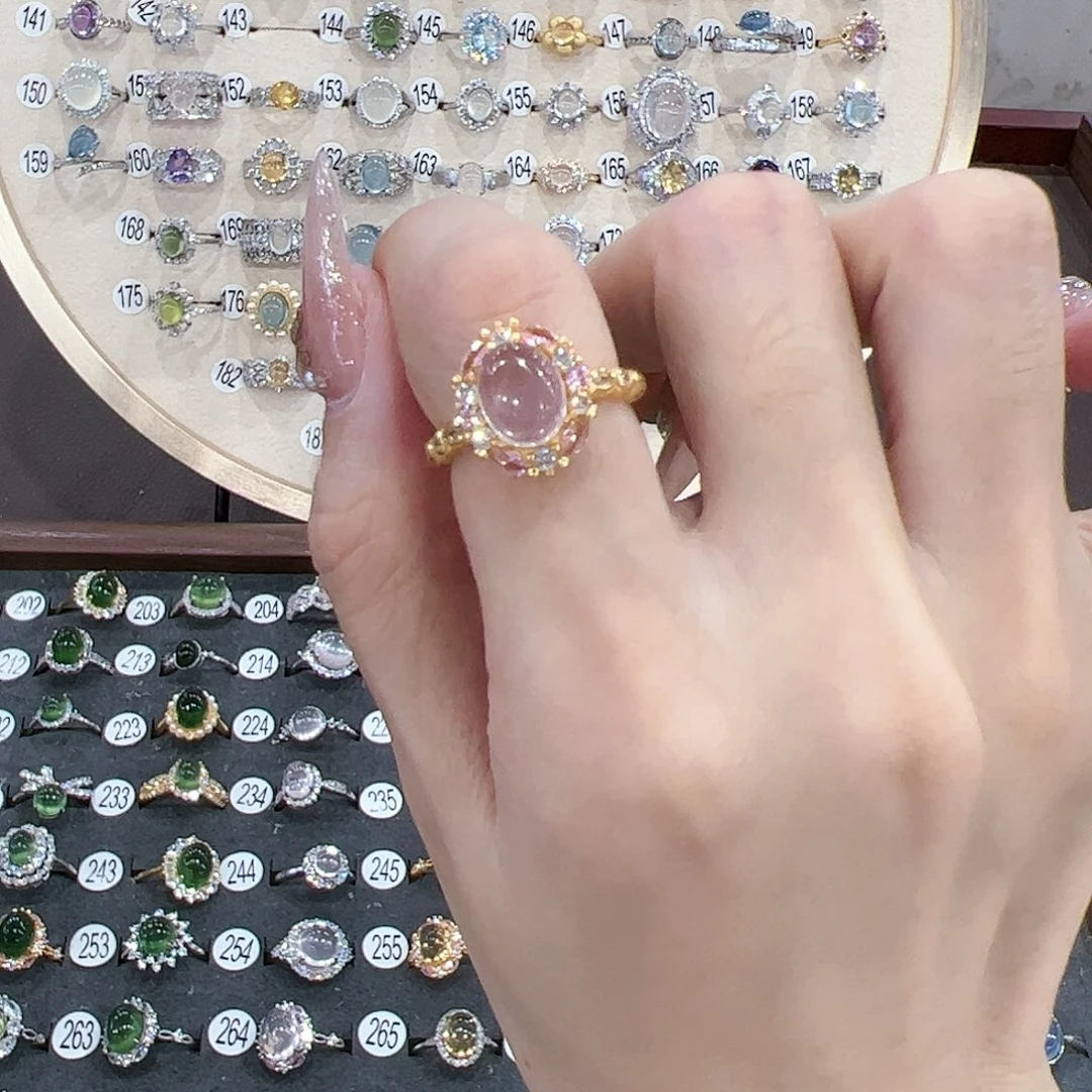 蛇纹石玉戒指银S925镶嵌