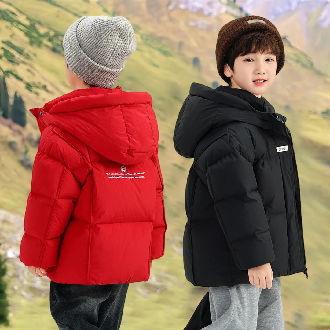 儿童羽绒服男童冬季短款加厚2025新款女童洋气中大童连帽冬装外套