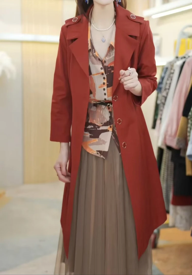 【Z2473】新款2025气质秋装修身中长款百搭风衣外套F13