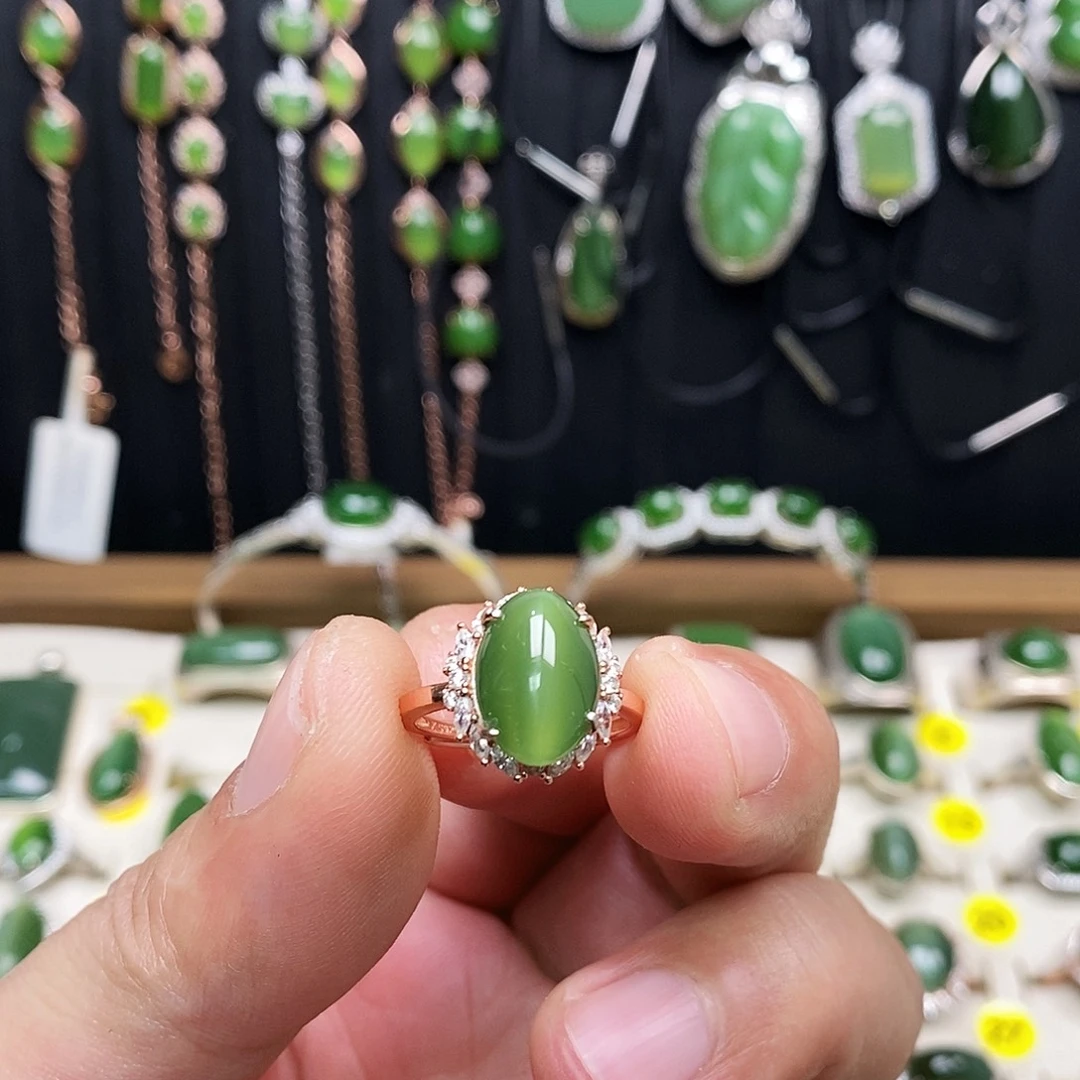 和田玉（碧玉）银S925镶嵌戒指