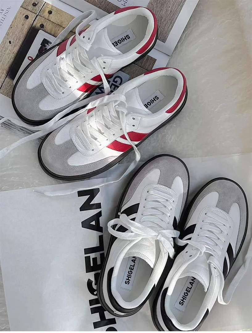 诗歌兰女鞋2025春季新款真皮厚底增高德训鞋运动百搭板鞋休闲鞋潮