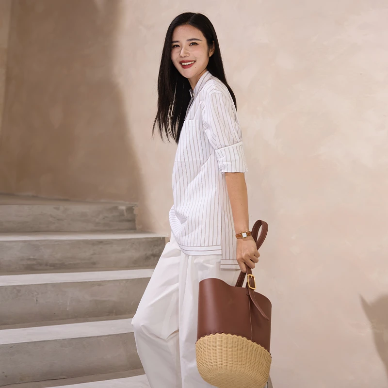 COLINWANG-悠然绅影系列|奢牌同源丝光棉百搭通勤显瘦条纹衬衫