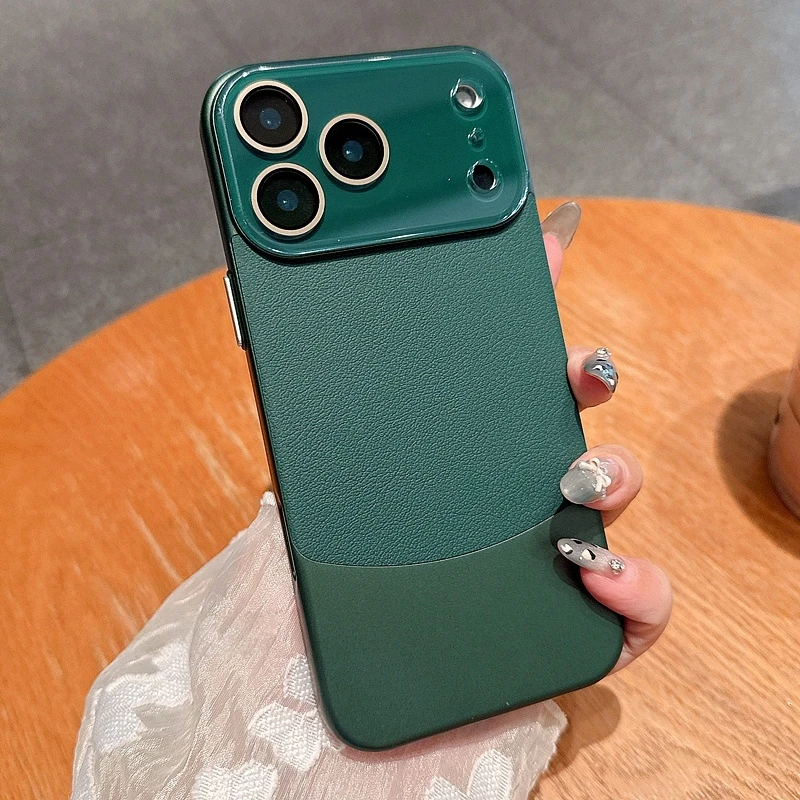 适用于苹果17promax手机壳纳帕皮拼接镜头全包防摔网红男女款个性