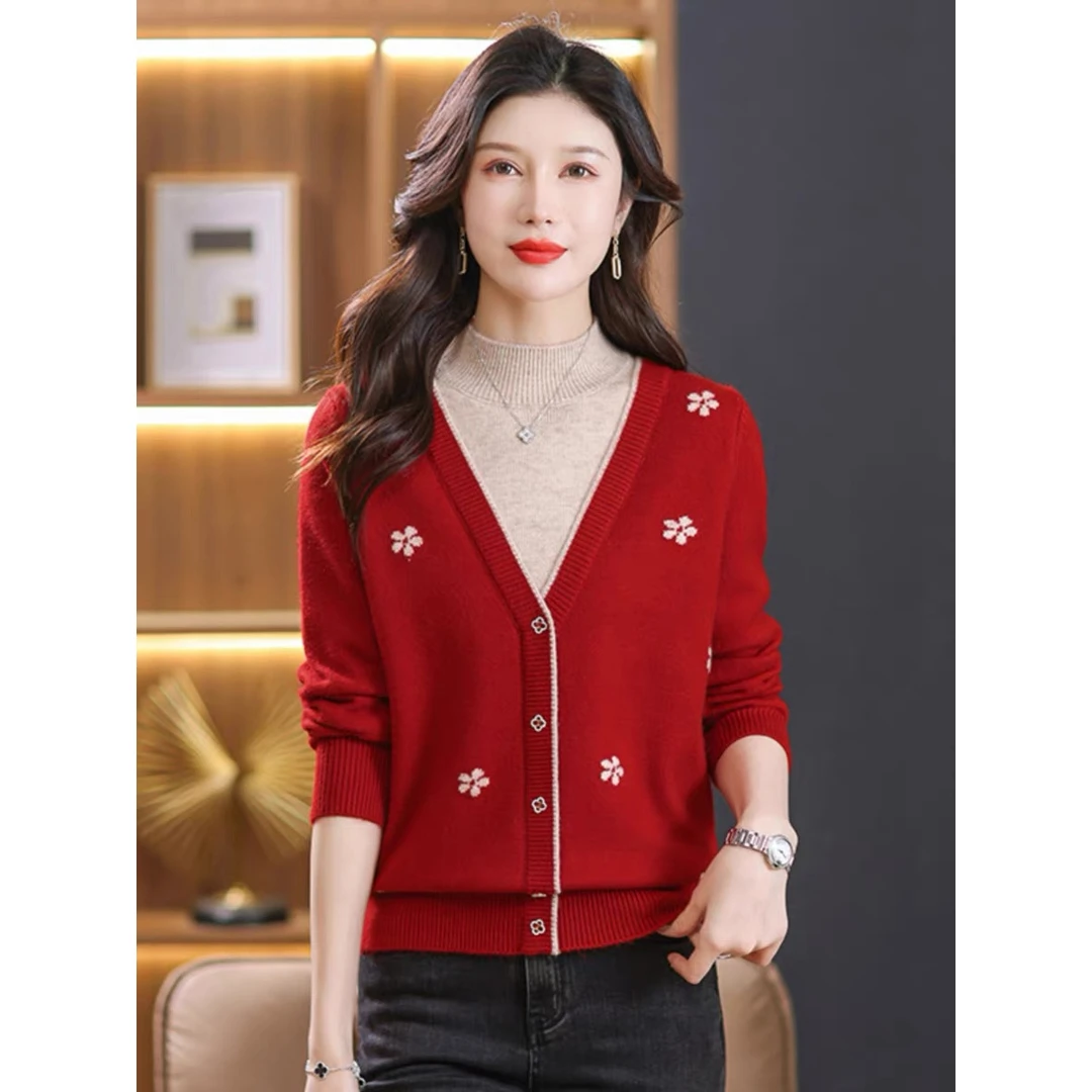 半高领假两件女秋冬2024新款时尚洋气针织衫上衣内搭打底小衫