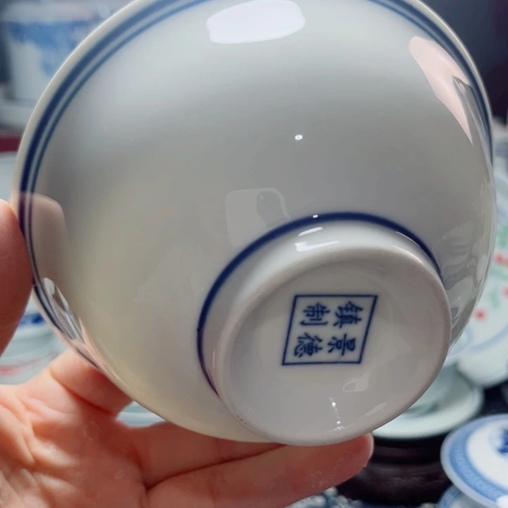 青花玲珑5寸饭碗蓝边