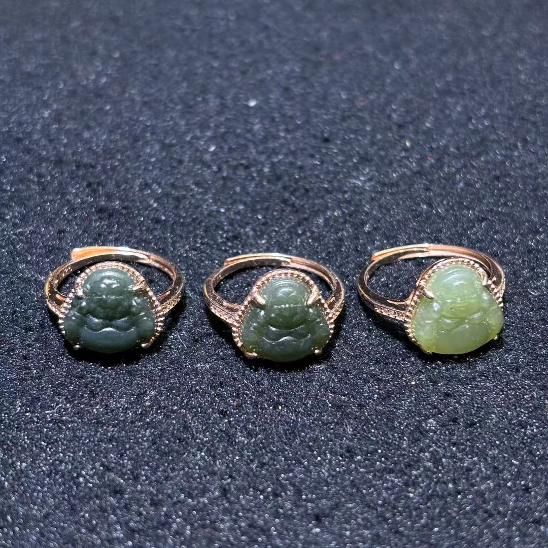 和田玉佛公戒指001-S925银镶和田玉佛公戒指-活口-多样性发其一