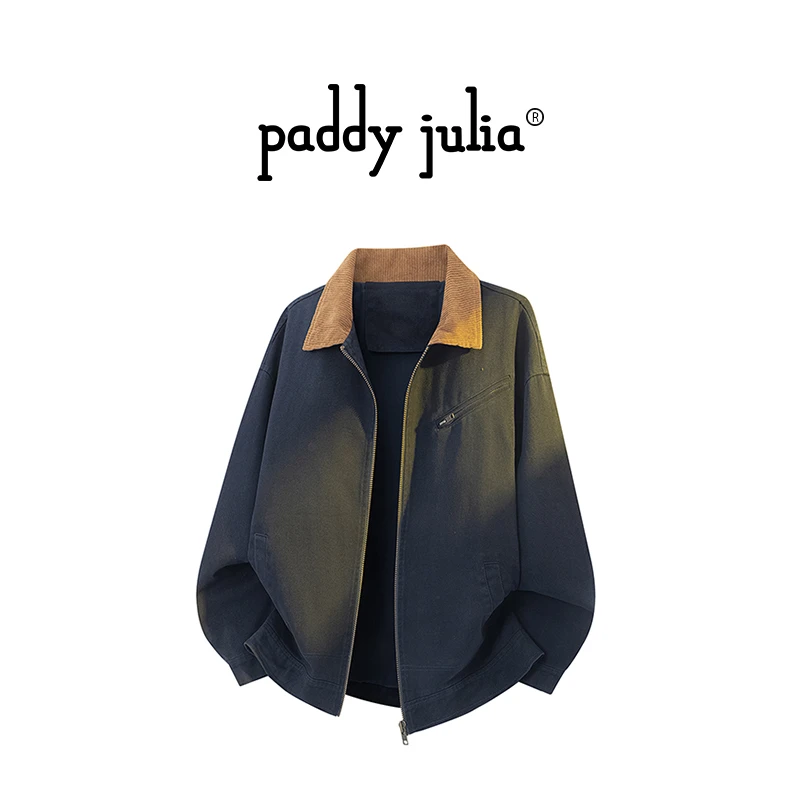 Paddy julia美式高级感夹克男秋季宽松立领休闲设计拼接外套男装