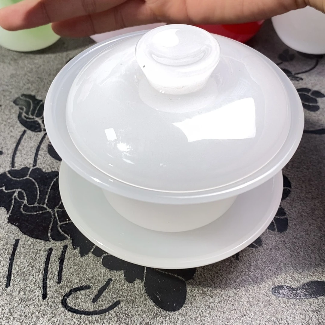 古法琉璃纯白盖碗