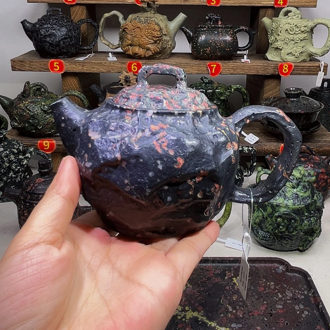 石材梅花玉安山玉随形壶260c