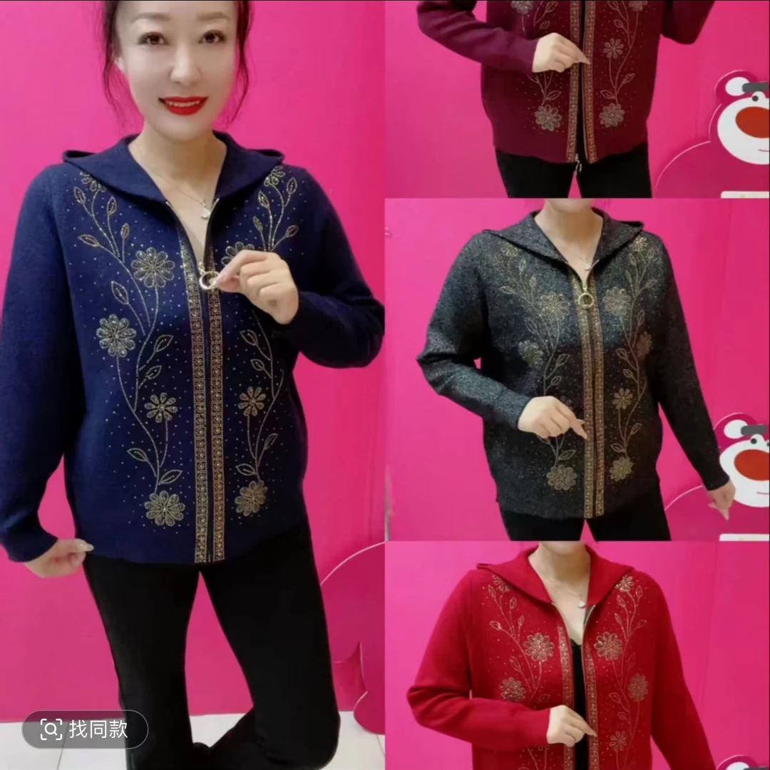 秋季新款妈妈装连帽拉链开衫宽松显瘦休闲外套