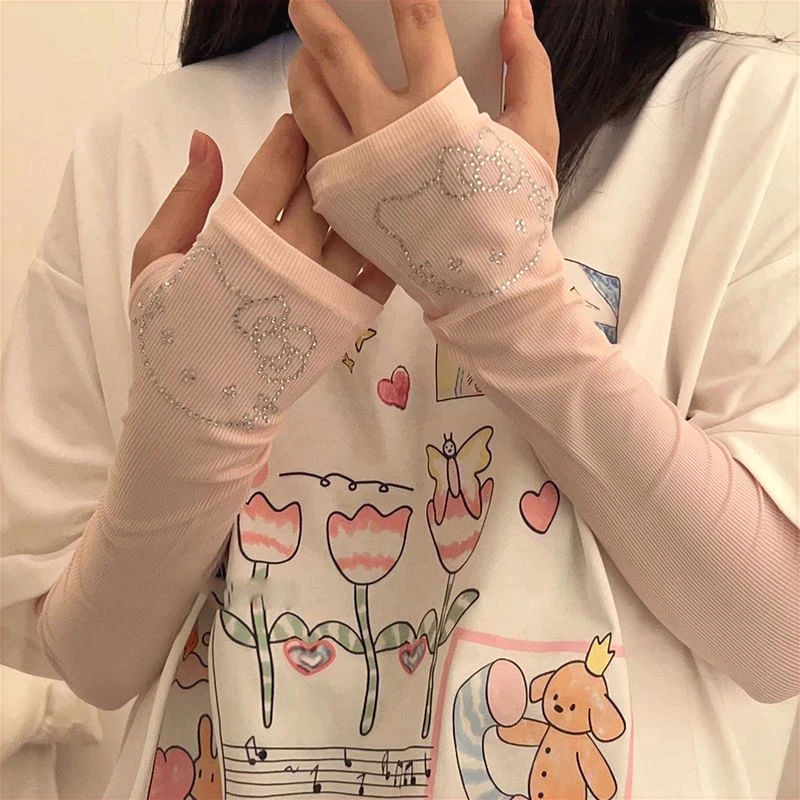 高颜值bulin girl可爱卡通冰丝袖套kt猫冰袖夏季防紫外线透气百搭