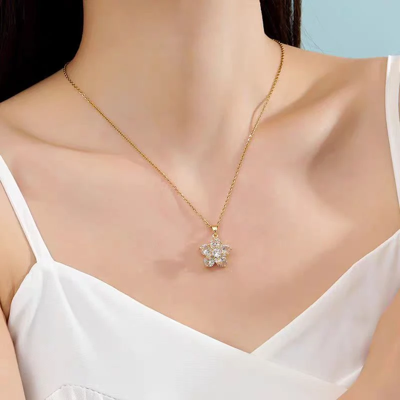 铜合金项链 「洒落我心」双层设计中间花瓣可活动的高品质项链J-108