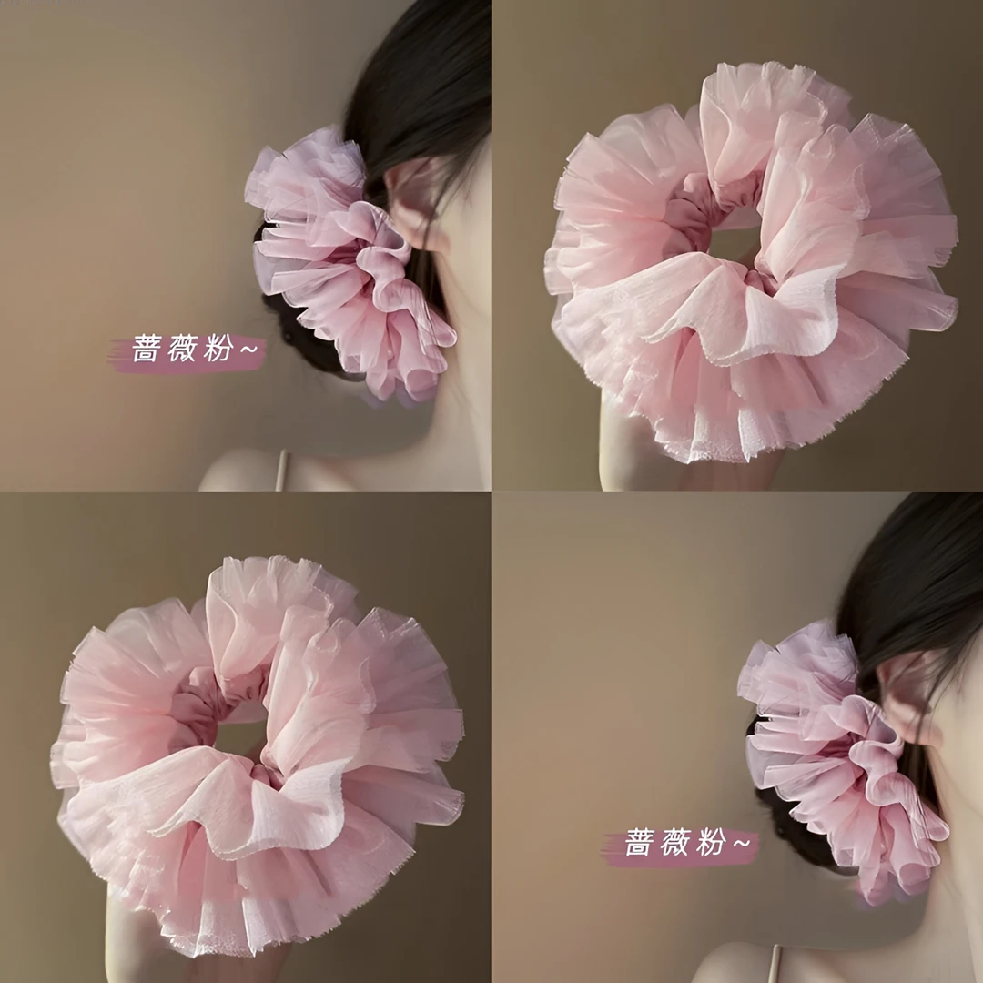 在逃公主！粉色重工蕾丝公主风芭蕾手作大肠发圈盘发器皮筋发饰女