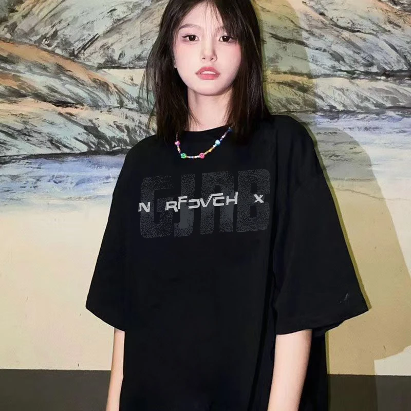 重磅纯棉2025潮牌学生夏季短袖t恤男百搭字母印花宽松半袖上衣女