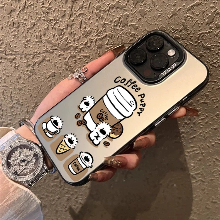 彩银咖啡狗适用苹果16ProMax手机壳15Pro苹果iPhone17女14防摔13P