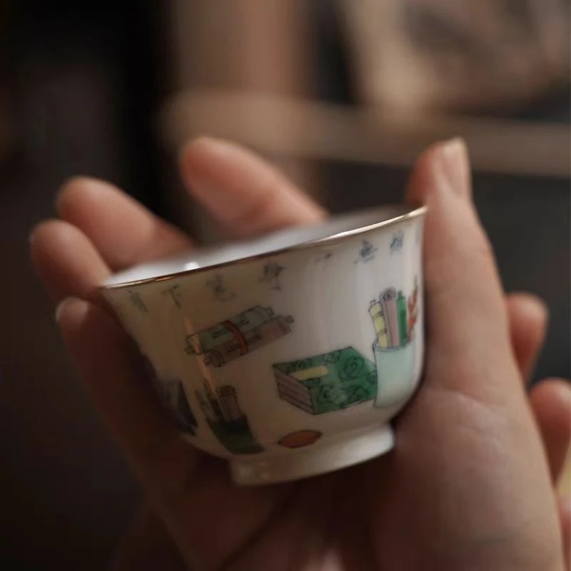 弥云斋斗彩文房博古主人杯