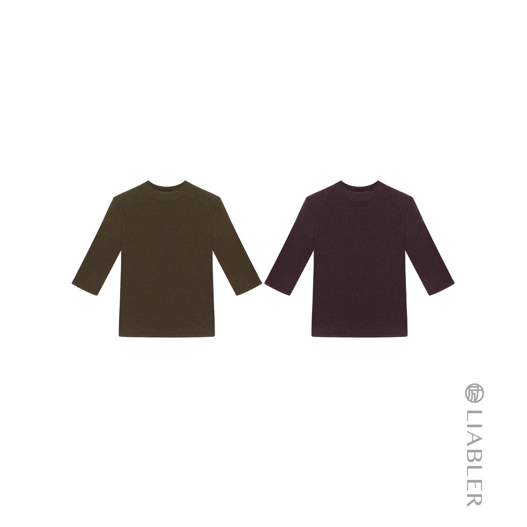 LIABLER/励 D25秋冬简约百搭垫肩圆领薄款上衣 LAW25589J