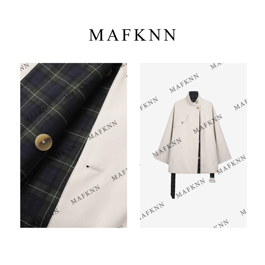 MAFKNN/玛肯时尚休闲简约纯色百搭春季风衣外套MK11690