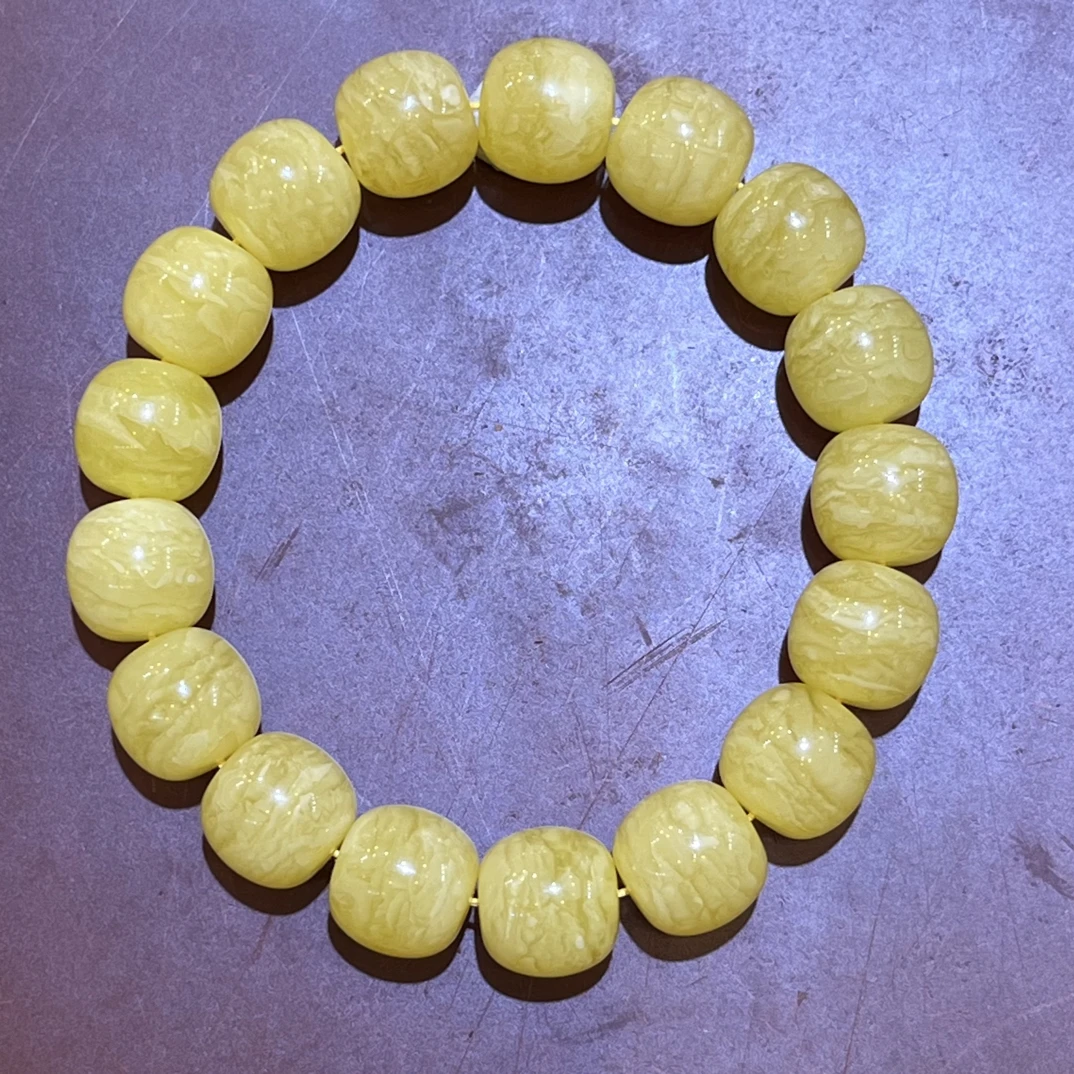 琥珀白花蜜蜡虎皮纹精工老型手串，13m，22.2g，天然原矿保真