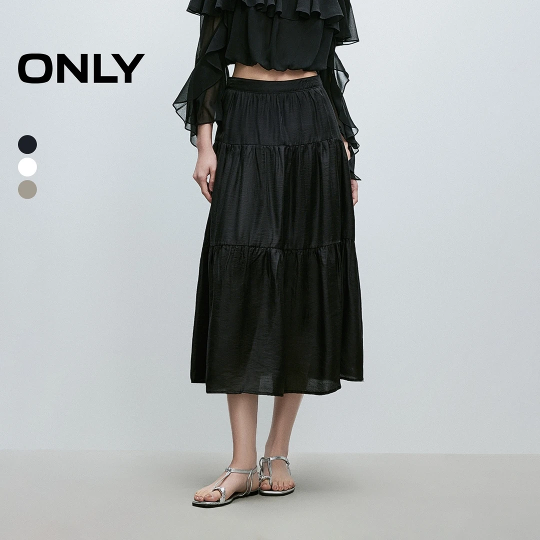 ONLY2025春季新款休闲百搭亲肤高腰显瘦中长裙半身裙女|125116027