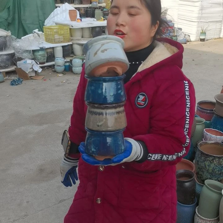 红陶口11高9瑕疵颜随机四个盆