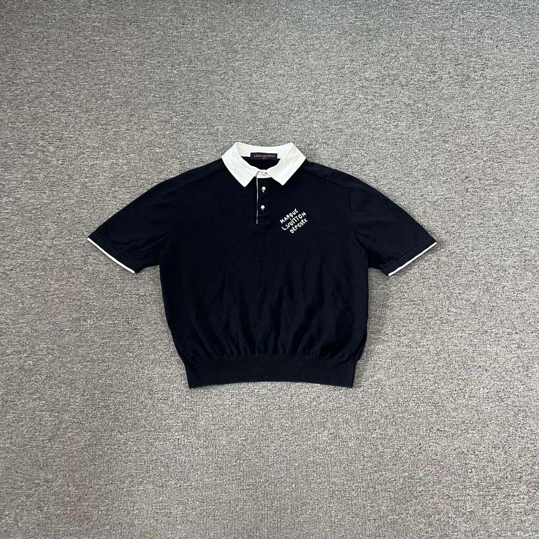 99新 LouisVuitton/路易威登 藏青色 菲董 珍珠扣 针织Polo衫Xs码